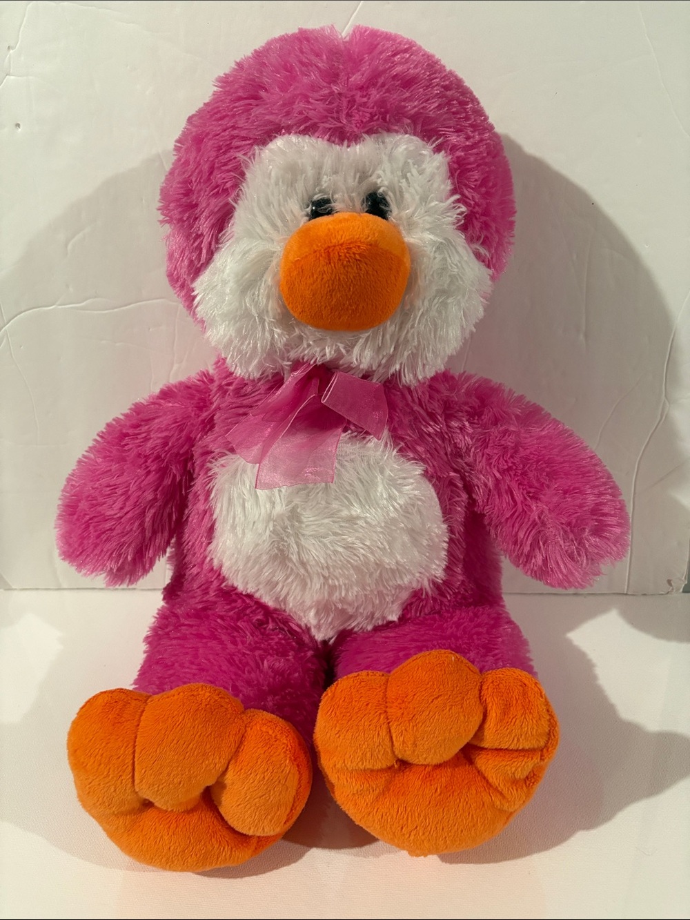 Pink Penguin Stuffed Animal with Orange Feet and Bow - Penguin - Cute - Cuddly